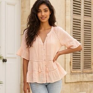 Zac&Rachel Soft Girl Bohemian Fairy Cottage Core Prairie Garden Flowy Top Small
